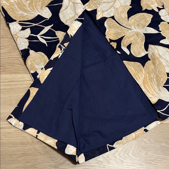 REISS (6) Floral Axelle Midi 100% Linen Skirt Front Slit Black Cream Slim Fit - Picture 8 of 15